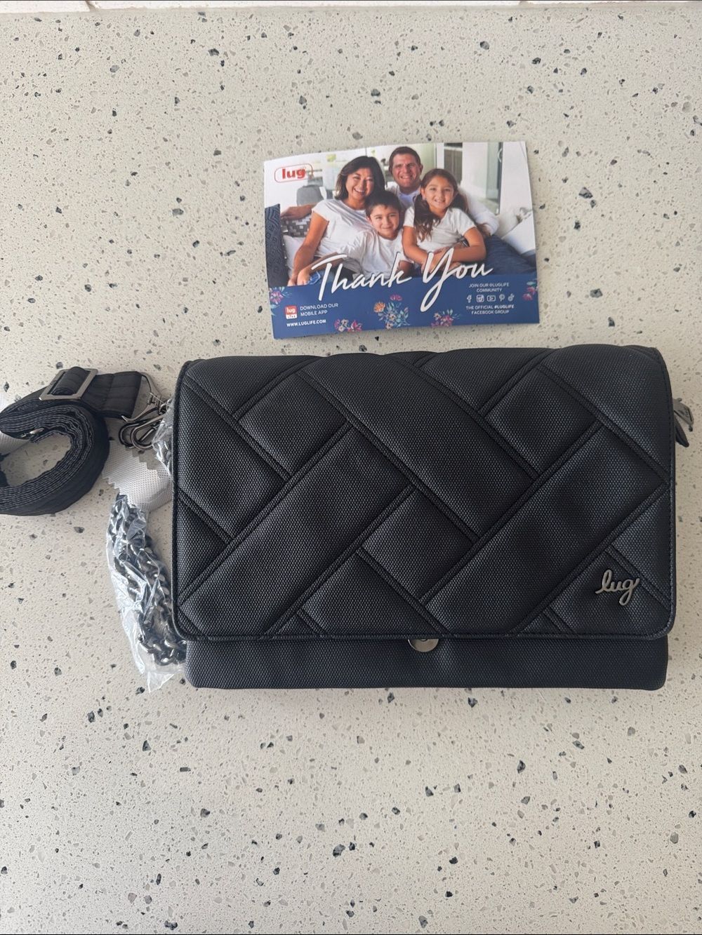 Lug HUDDLE Matte Luxe Black Fold Over Quilted Crossbody Shoulder Clutch Bag New
